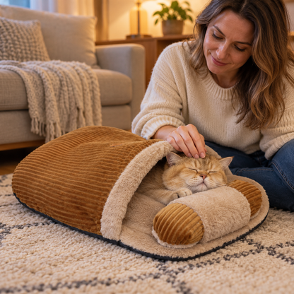 Cozy Burrow Cat Sleeping Bag with Plush Lining & Removable Pillow