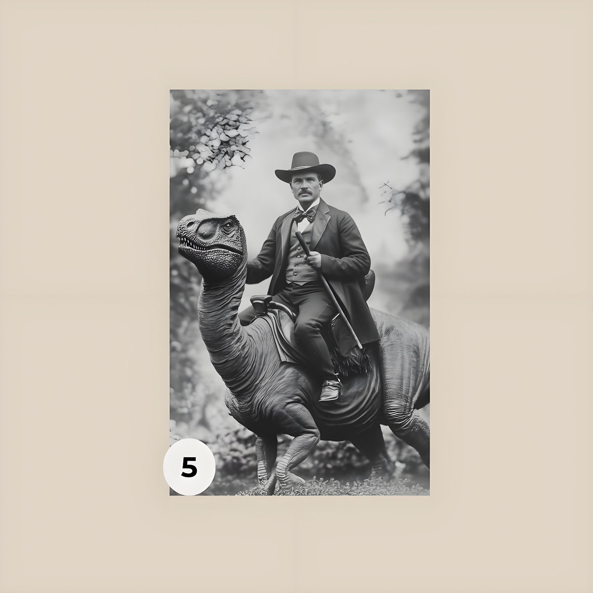 Custom Vintage Portrait: A Western Cowboy Riding a Dinosaur