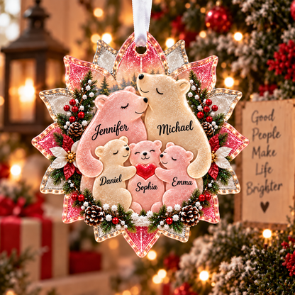 🎄 Personalized Bear Family Sea Glass Christmas Ornament