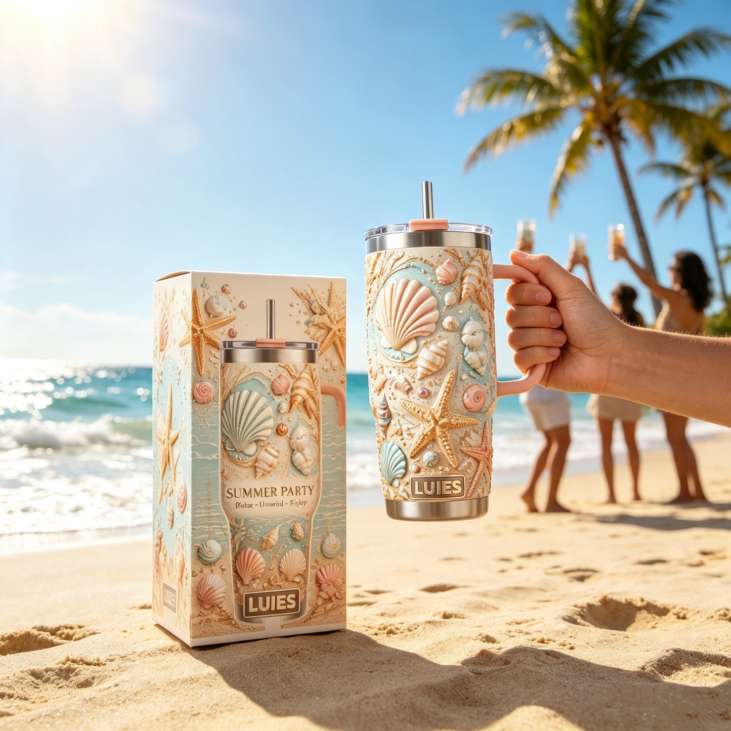 🏖️Personalized Seashell Summer Beach 40oz Handle Tumbler🌴🌊