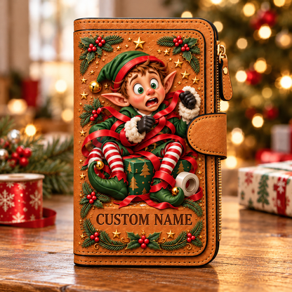 🎄 Personalized Christmas Mischief Wallet – 6 Funny Designs, Your Name! 🎁