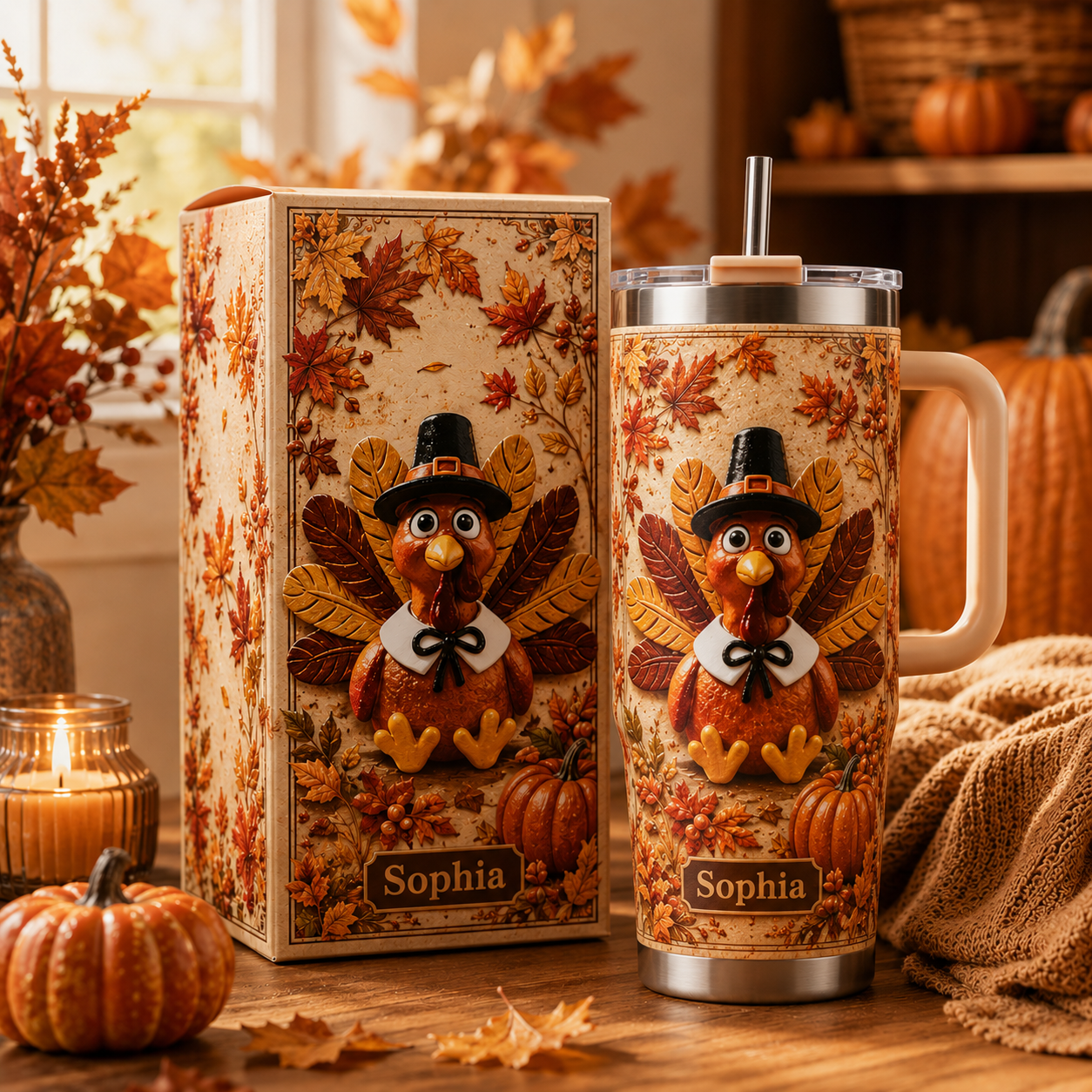 🦃 Personalized Thanksgiving Turkey Tumbler - Gift Cup For Her