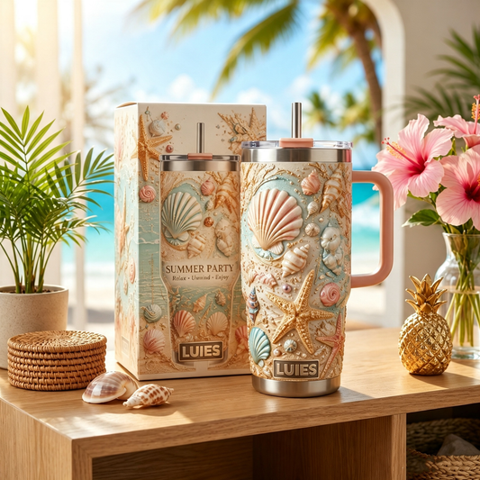 🏖️Personalized Seashell Summer Beach 40oz Handle Tumbler🌴🌊