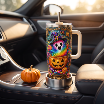 Personalized Rainbow Ghost Halloween Tumbler