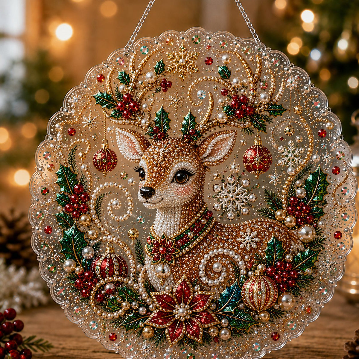 🔥Last Day 49% OFF - ✨ Christmas Pearl Diamond Art Hanging Ornament Kit | Luxury Flocked Canvas with Scratch-Resistant Non-Fading Pearl Beads DIY Handmade Holiday Hanging Decor 🎅💎