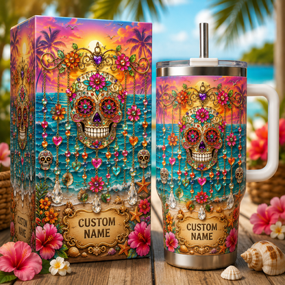 Personalized Sugar Skull Beach Tumbler With Name