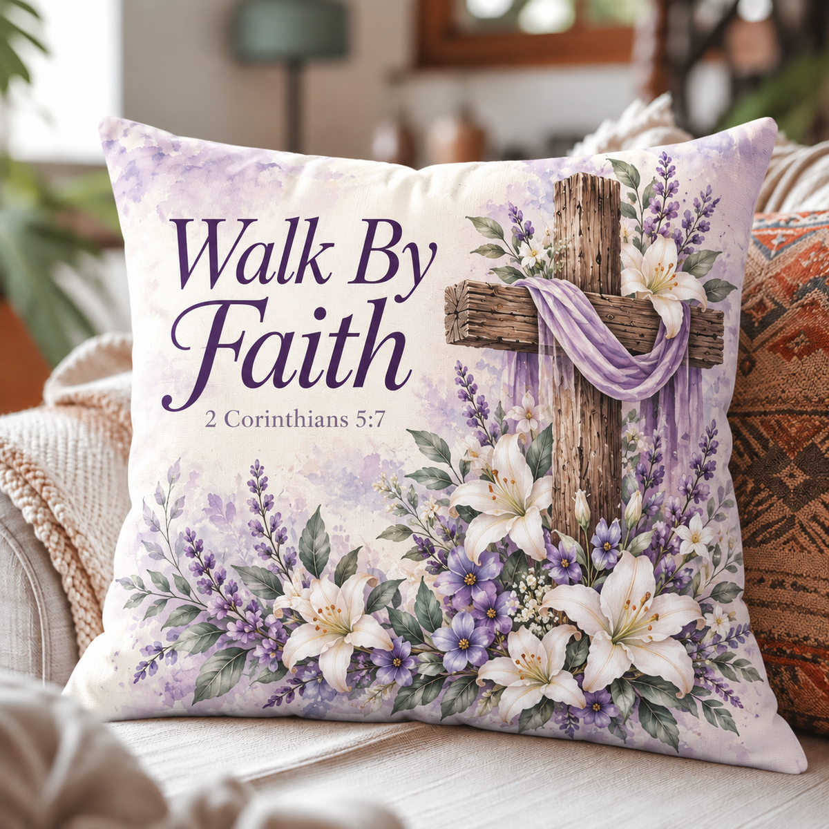 Faith & Remembrance Throw Pillow Cover – Inspirational Floral Designs, 18″ × 18″
