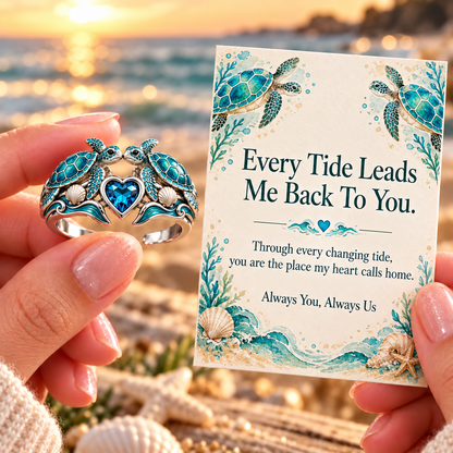 🐢💙Double Sea Turtle Blue Heart Ring – Two Turtles, One Love