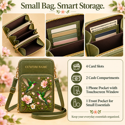 Personalized Hummingbird Touchscreen Crossbody