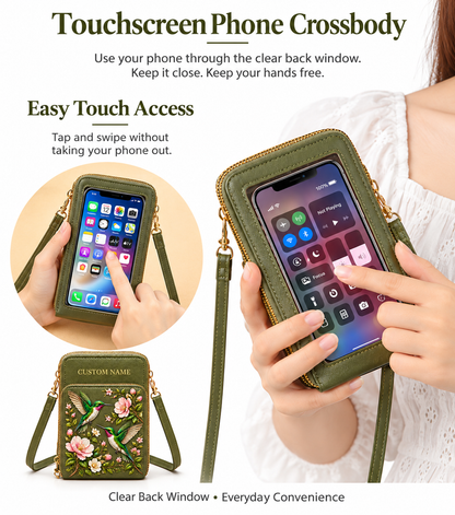 Personalized Hummingbird Touchscreen Crossbody