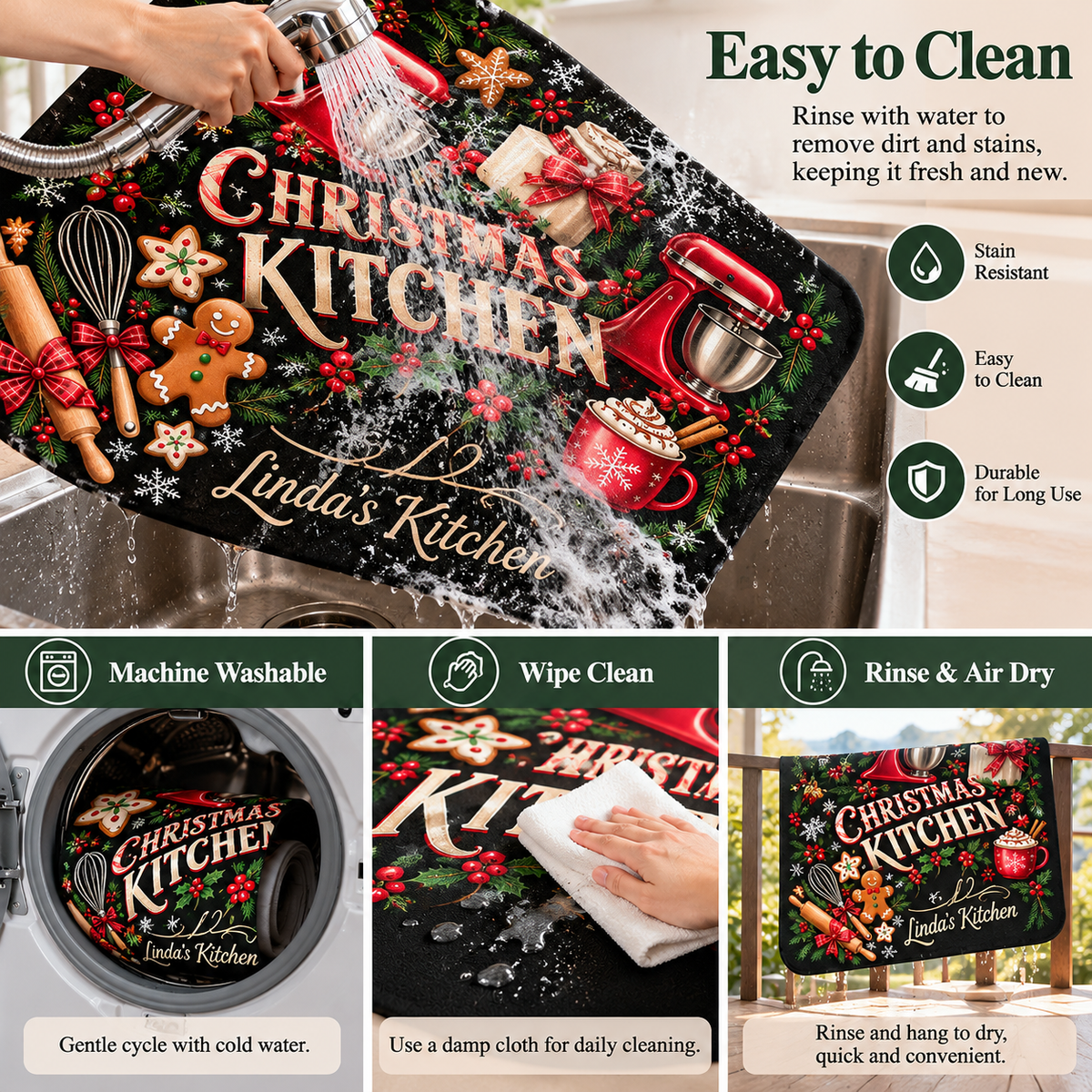 Personalized Christmas Kitchen Mat – Custom Name Holiday Anti-Fatigue Rug 🎄🍪