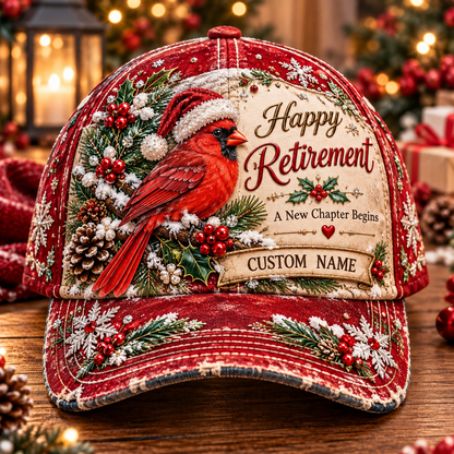 🎄Personalized Happy Retirement Cardinal Christmas Art Vintage Casual Baseball Cap🧢