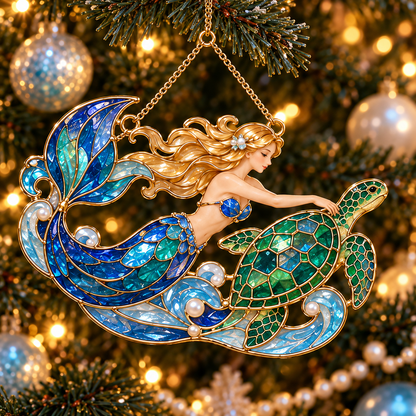 Ocean Enchantment – Vintage Stained-Glass Style Mermaid Christmas Ornaments, Set of 6