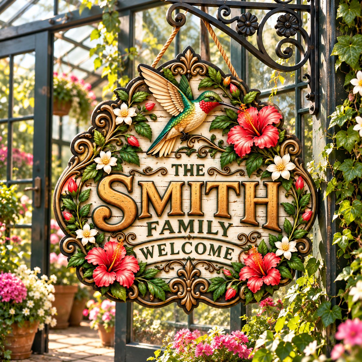 Personalized Garden Family Welcome Sign – Custom Last Name Garden Door Hanging Sign