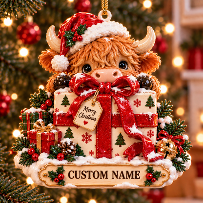 🎄 Personalized Highland Cow Christmas Ornament