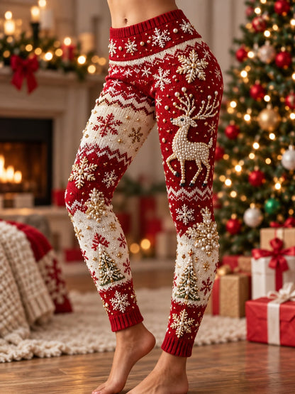 Women's Christmas Print Knitted Winter Loungewear Warm Leggings