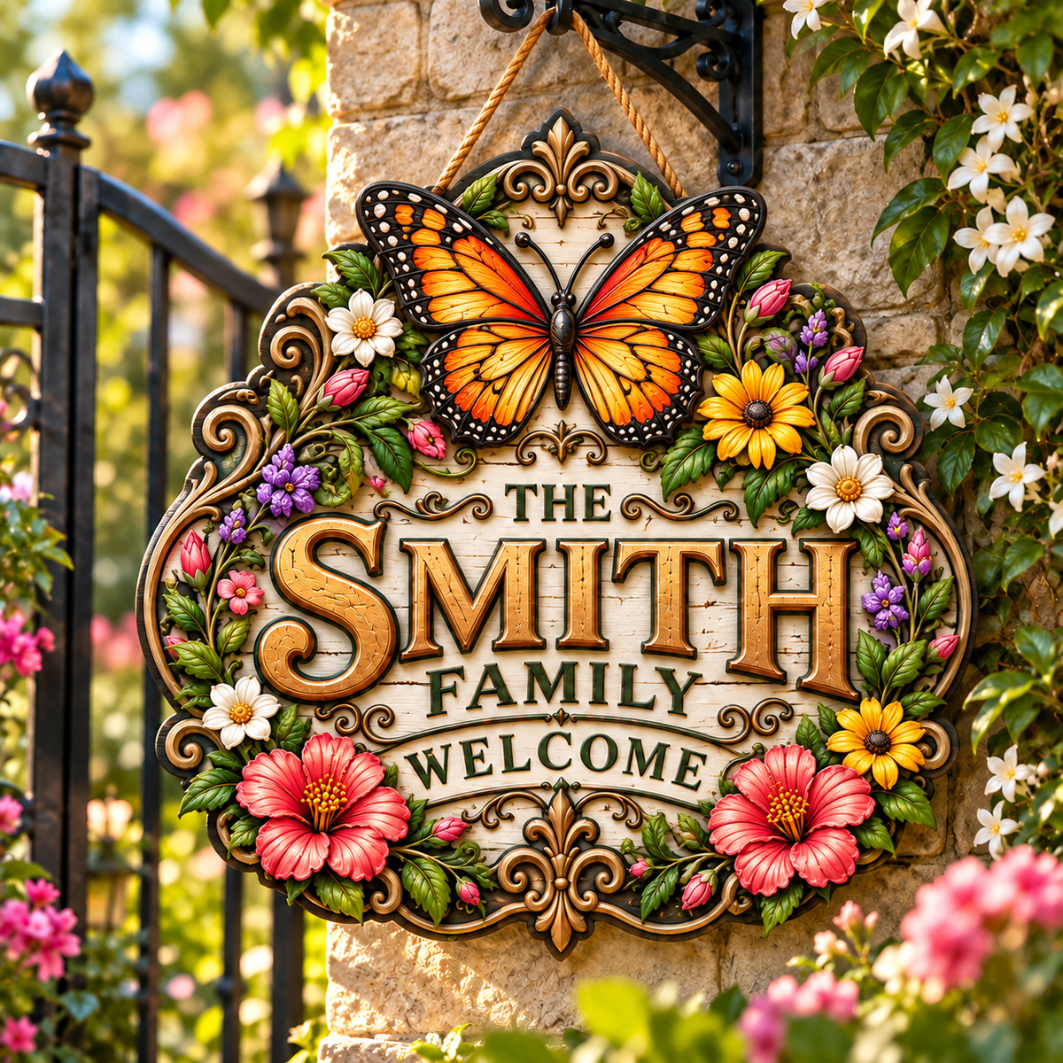 Personalized Garden Family Welcome Sign – Custom Last Name Garden Door Hanging Sign