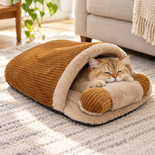 Cozy Burrow Cat Sleeping Bag with Plush Lining & Removable Pillow