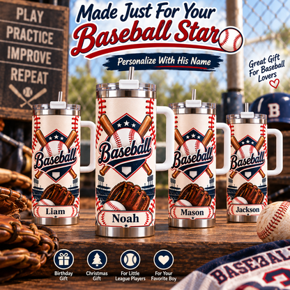 ⚾ Personalized Baseball Tumbler With Name 30 oz Baseball Gift for Boys