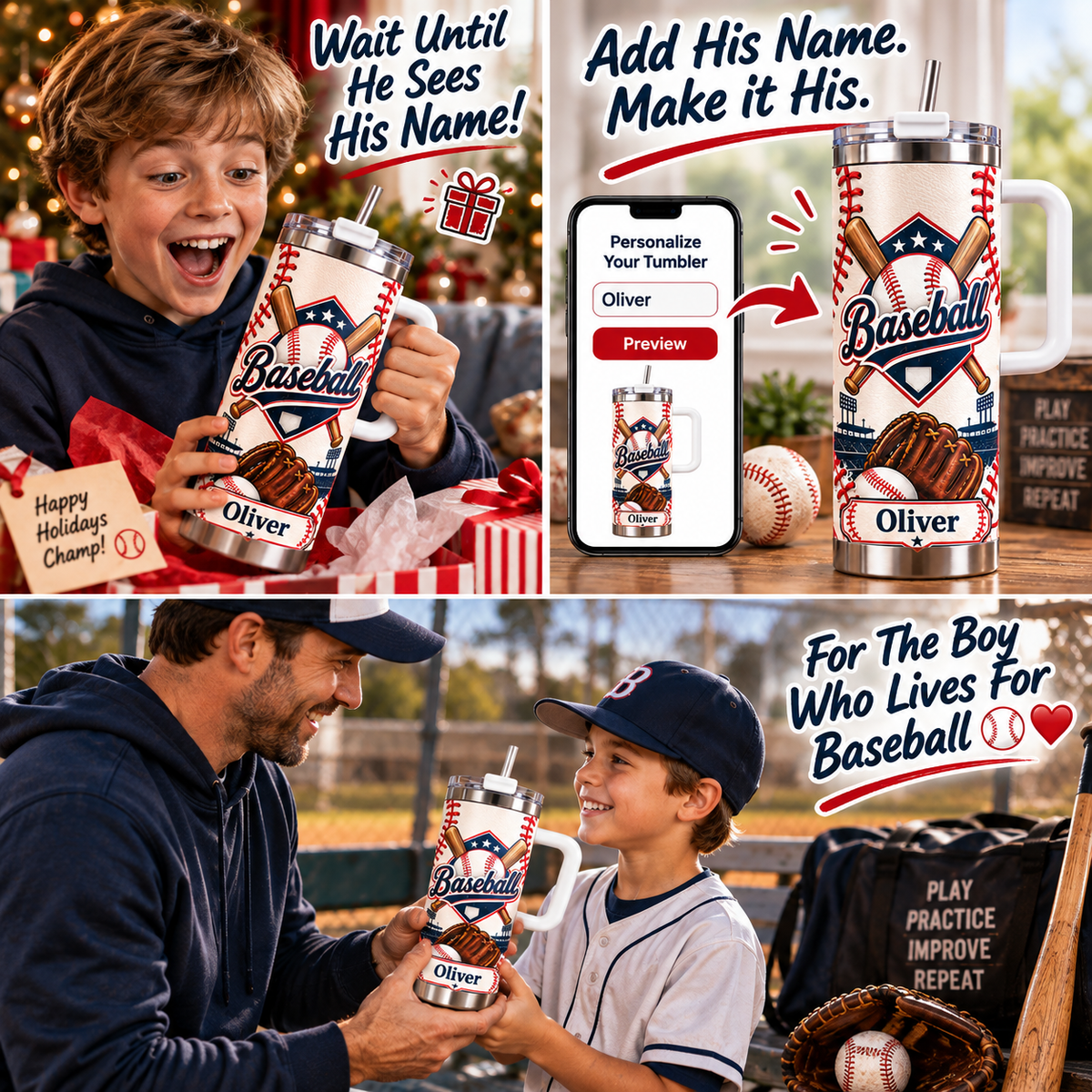 ⚾ Personalized Baseball Tumbler With Name 30 oz Baseball Gift for Boys