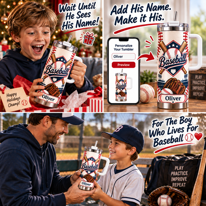 ⚾ Personalized Baseball Tumbler With Name 30 oz Baseball Gift for Boys