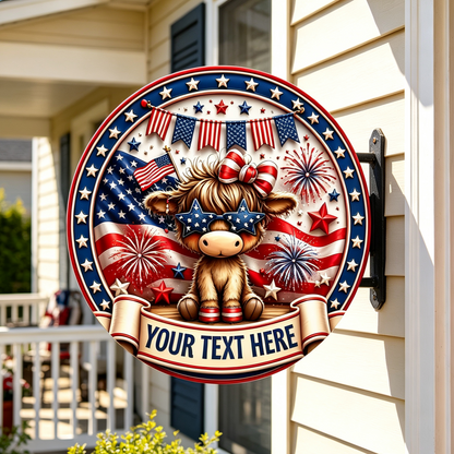 Custom Patriotic Highland Cow Wooden Sign