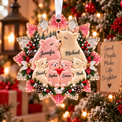🎄 Personalized Bear Family Sea Glass Christmas Ornament