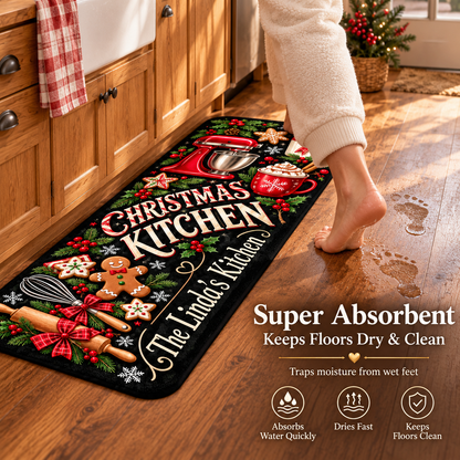 Personalized Christmas Kitchen Mat – Custom Name Holiday Anti-Fatigue Rug 🎄🍪