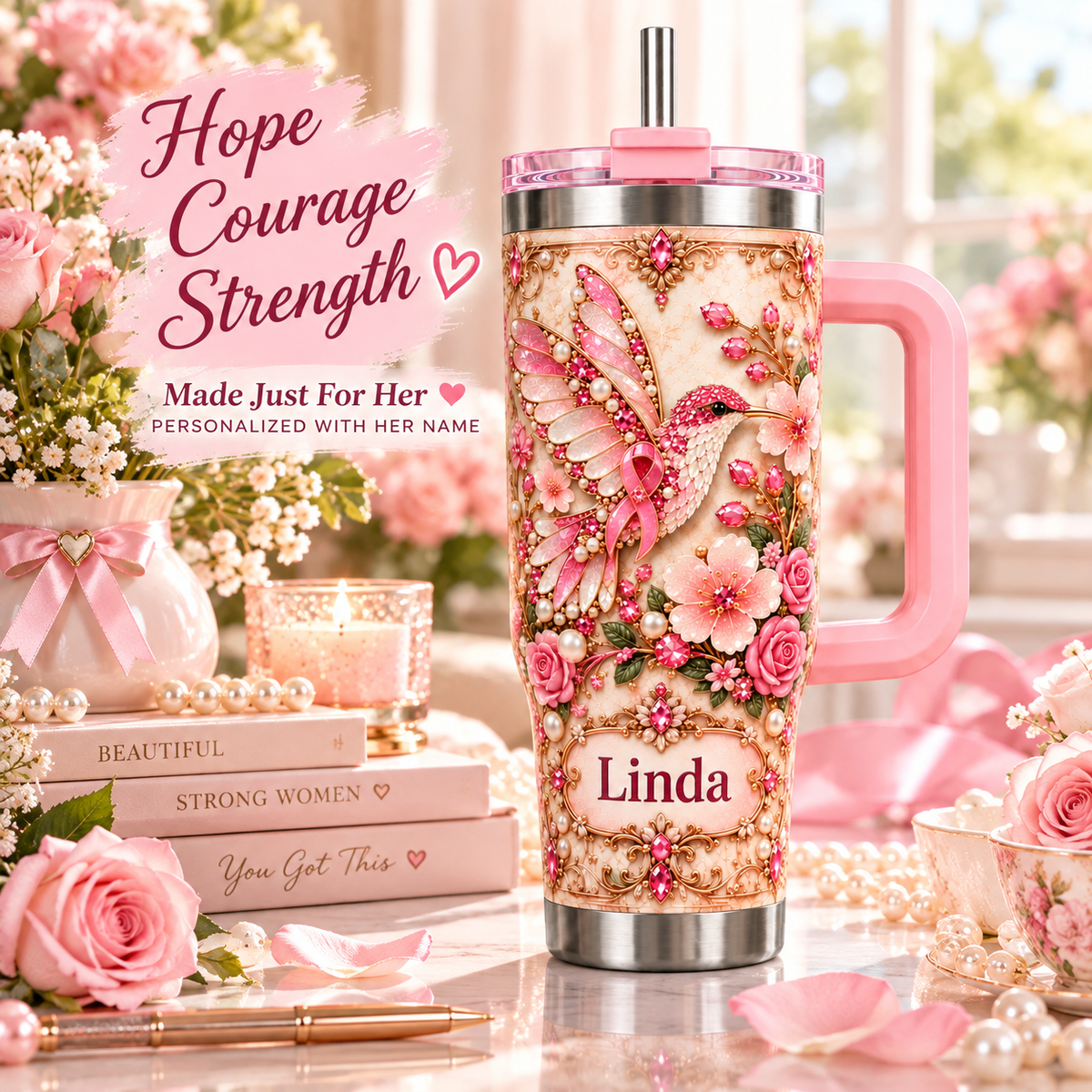 💗 Personalized Pink Hummingbird Tumbler – Made Just For Her