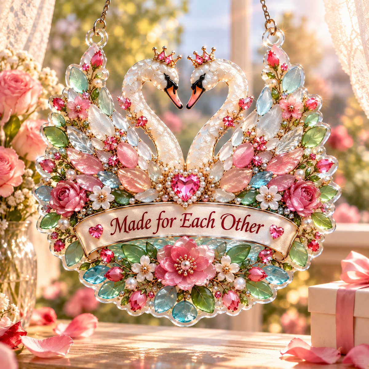 Romantic Valentine’s Day Suncatcher Pearl & Jewel-Style Love Window Hanging Ornament 💖
