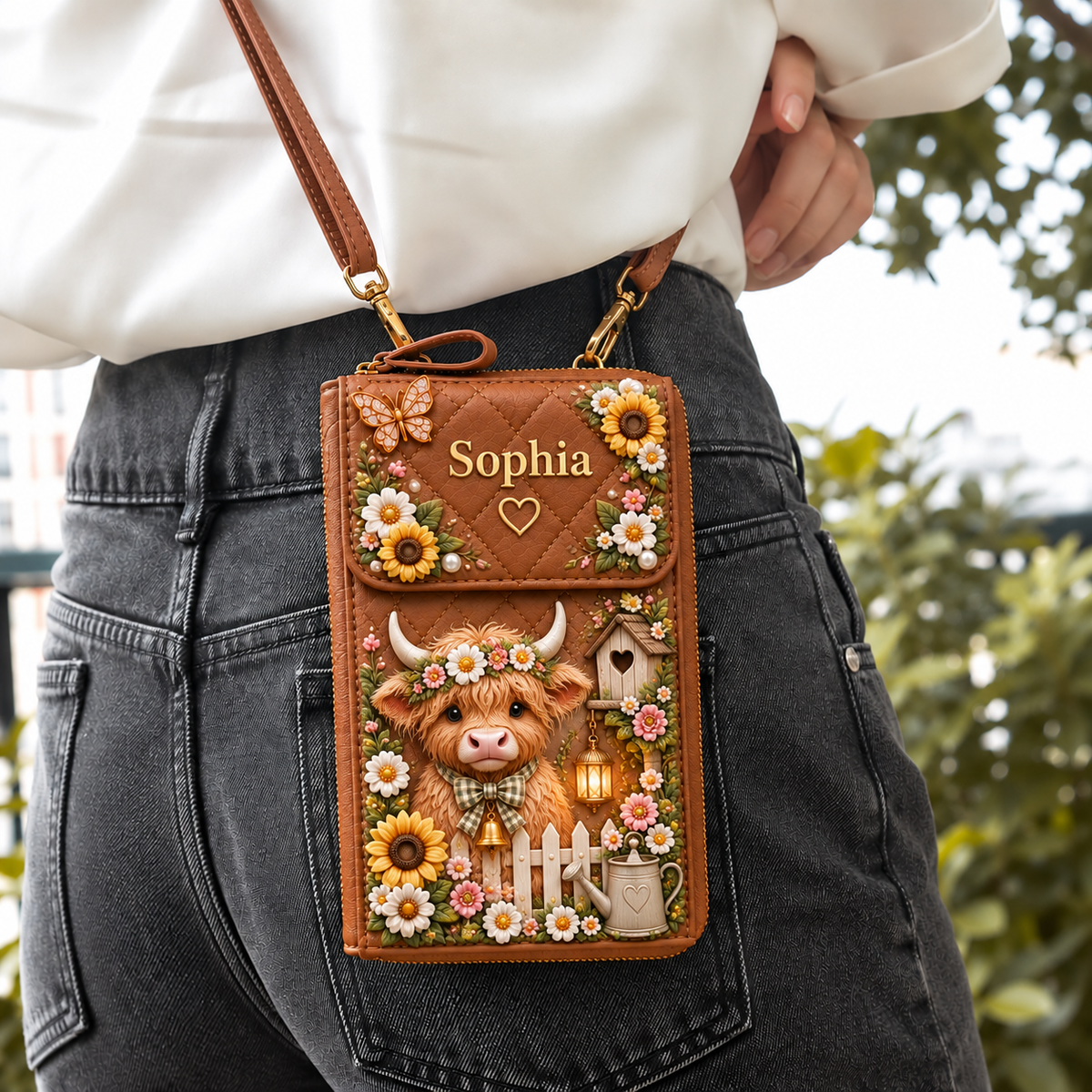 Personalized Garden Crossbody Phone Bag, Floral Animal Purse Gift for Her