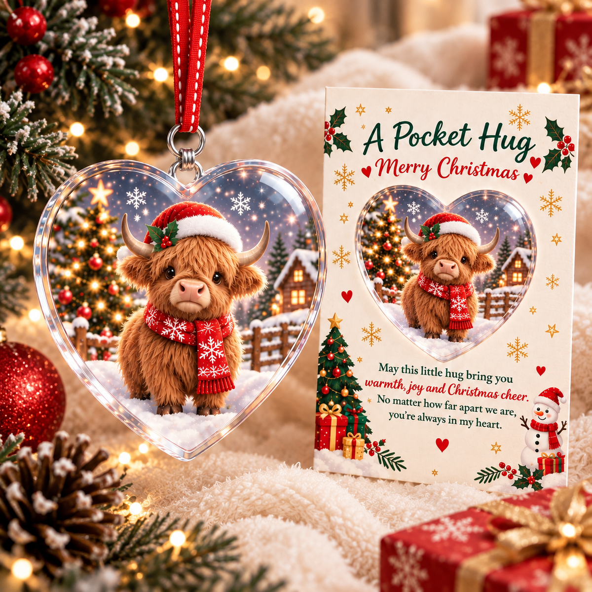 🎄 A Pocket Hug Christmas Crystal Ornament – Heart Shaped Keepsake Gift Card
