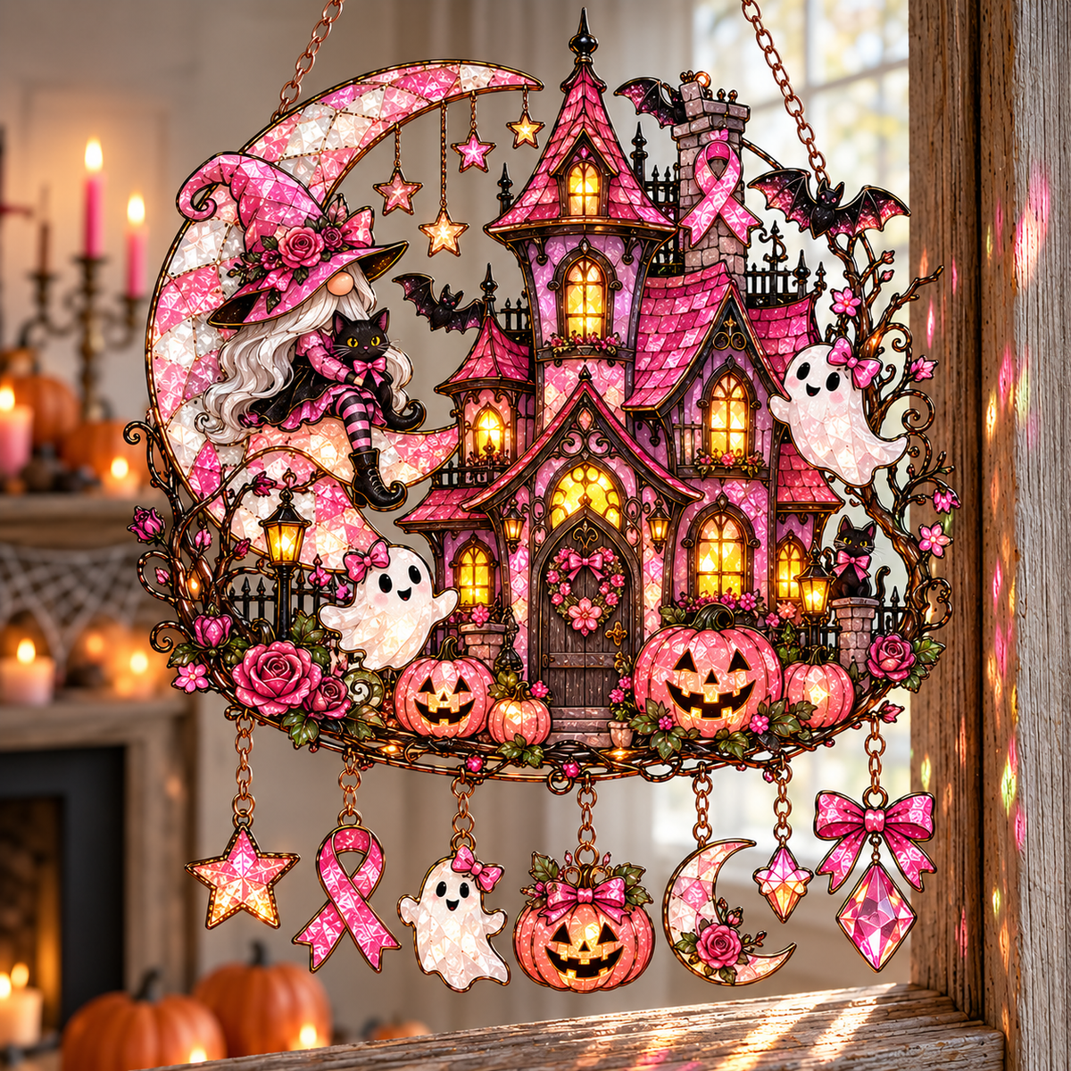 🎀 Pink Ghost Halloween Suncatcher 👻