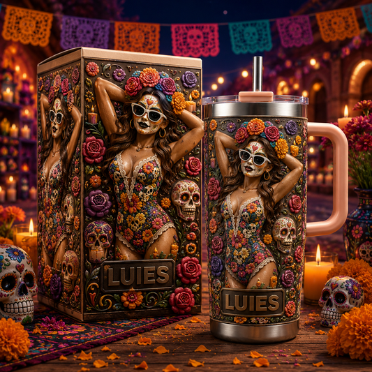 💀Personalized Sugar Skull Sex Women 40oz Handle Tumbler💀🌺