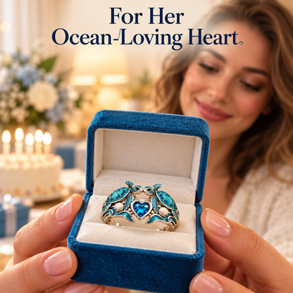 🐢💙Double Sea Turtle Blue Heart Ring – Two Turtles, One Love