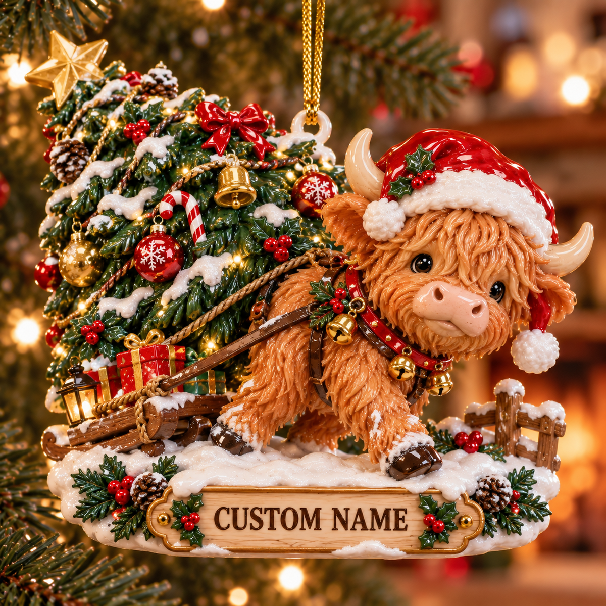 🎄 Personalized Highland Cow Christmas Ornament