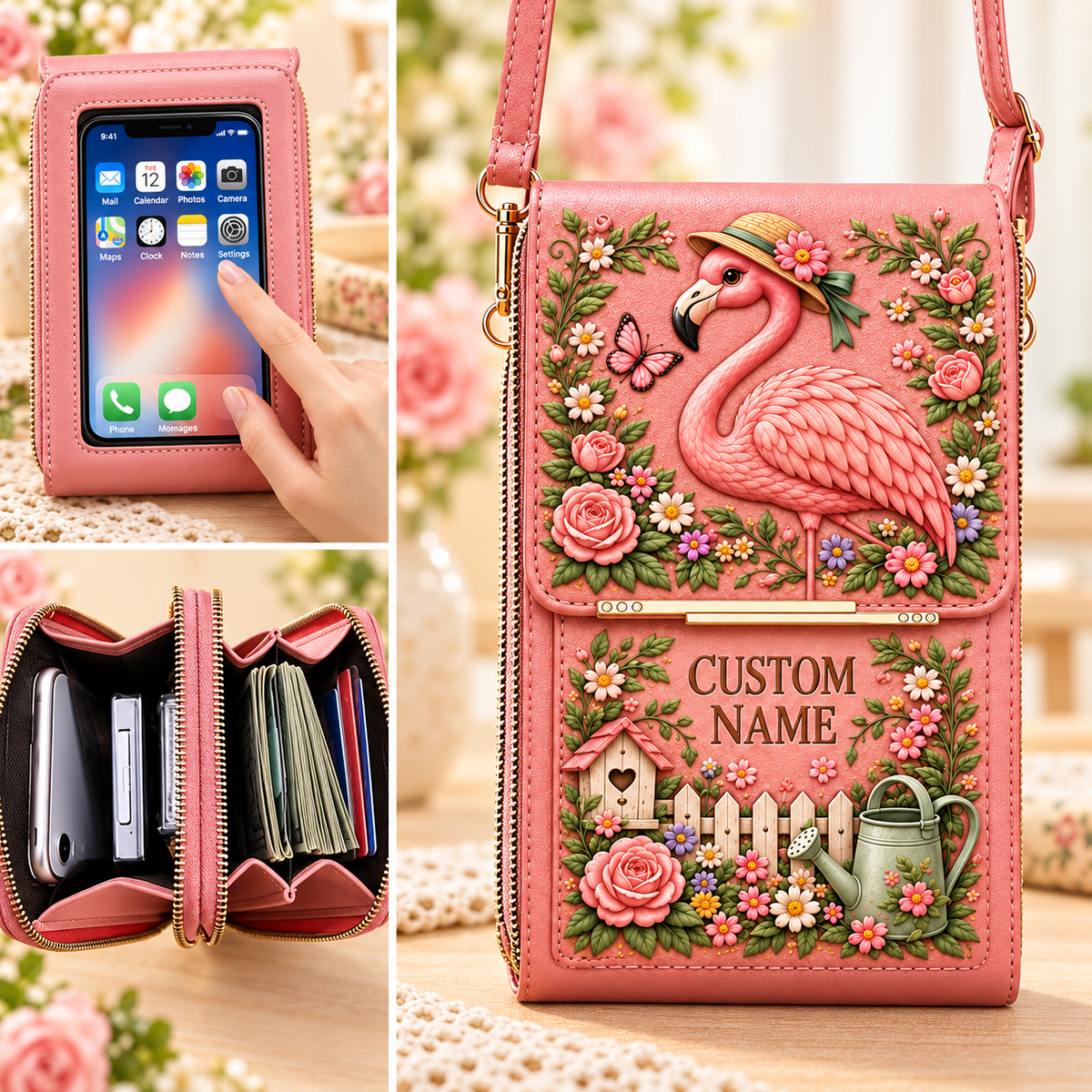 🌸 Personalized Floral Touchscreen Phone Crossbody Bag