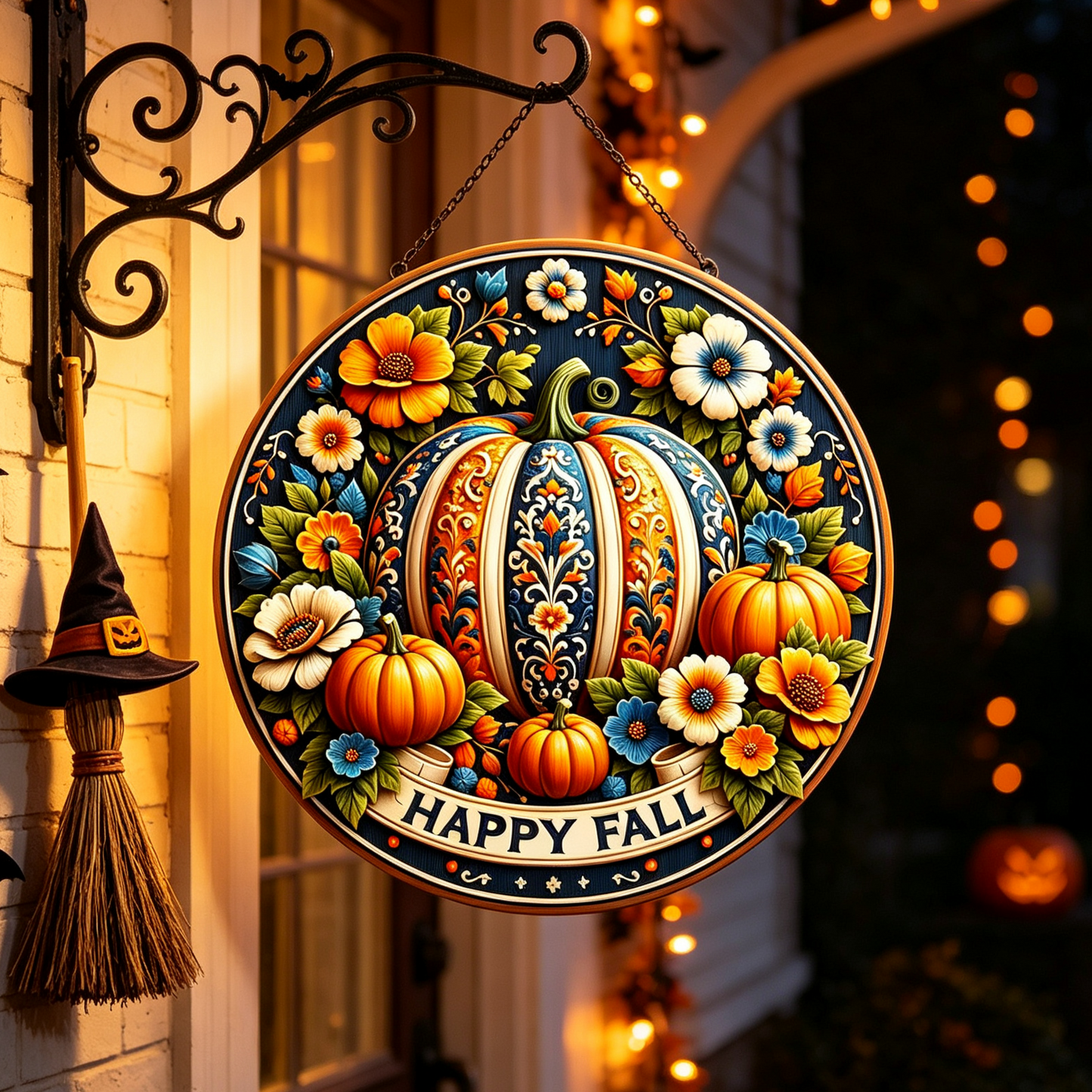 Fall Pumpkin Door Sign – Cozy Autumn Welcome Decor 🍂
