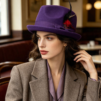 🎩 Instant Outfit Upgrade! Women’s Vintage Feather Fedora Hat ✨