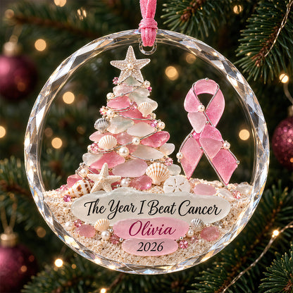 🎀 Personalized Breast Cancer Fighter Crystal Christmas Ornament