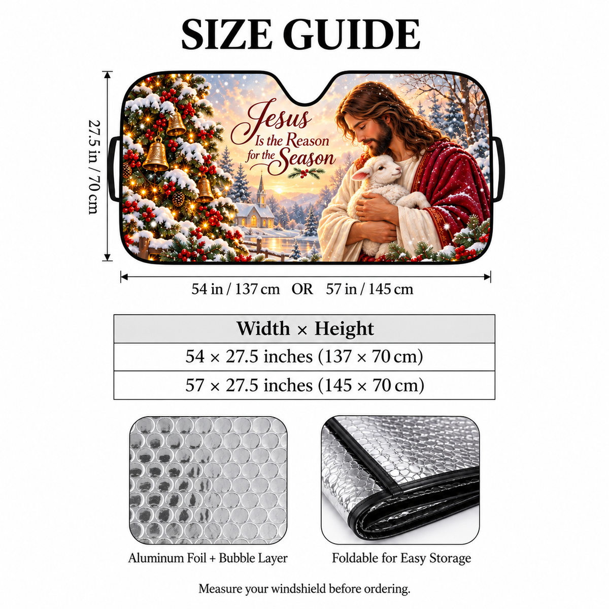 🎄Jesus & Lamb Christmas Windshield Sunshade – Jesus Is the Reason for the Season