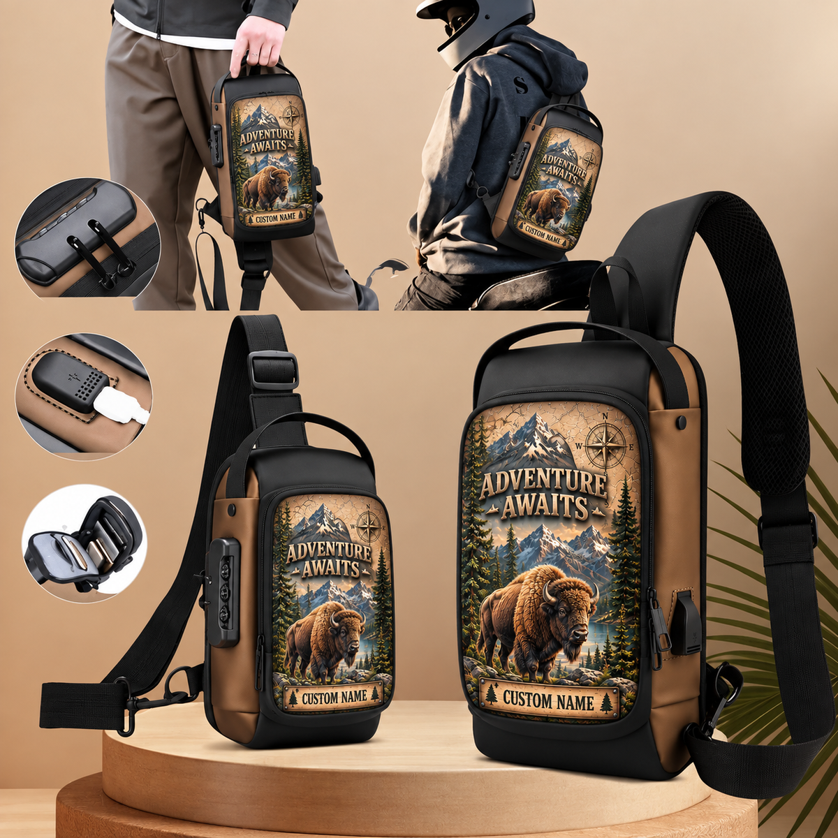 🎒 Personalized Adventure Sling Bag - Custom Name Outdoor Crossbody Chest Bag