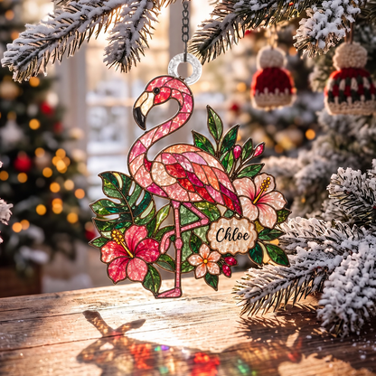 Personalized Christmas-themed Stained Glass Ornament – Custom Name Suncatcher Tree Decoration 🌈