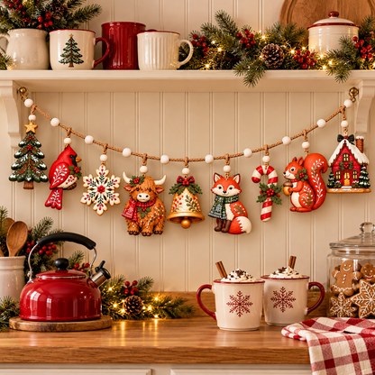 ✨🎄Christmas Woodland Garland Ornaments – Rustic Holiday Hanging Banner