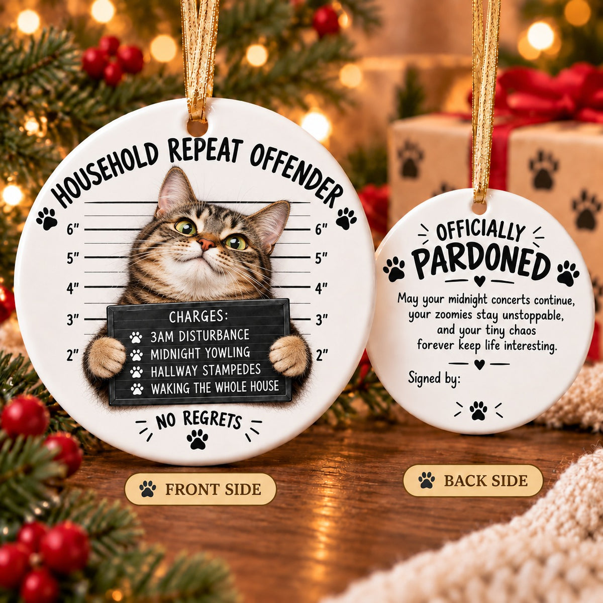 😼Customizable Name Cat Mugshot Ornament Collection