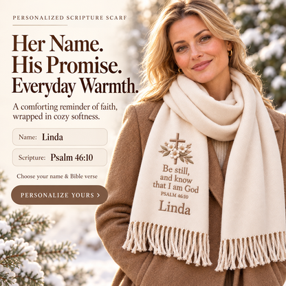 🤍 Wrapped in Faith — Personalized Name & Bible Verse Winter Scarf