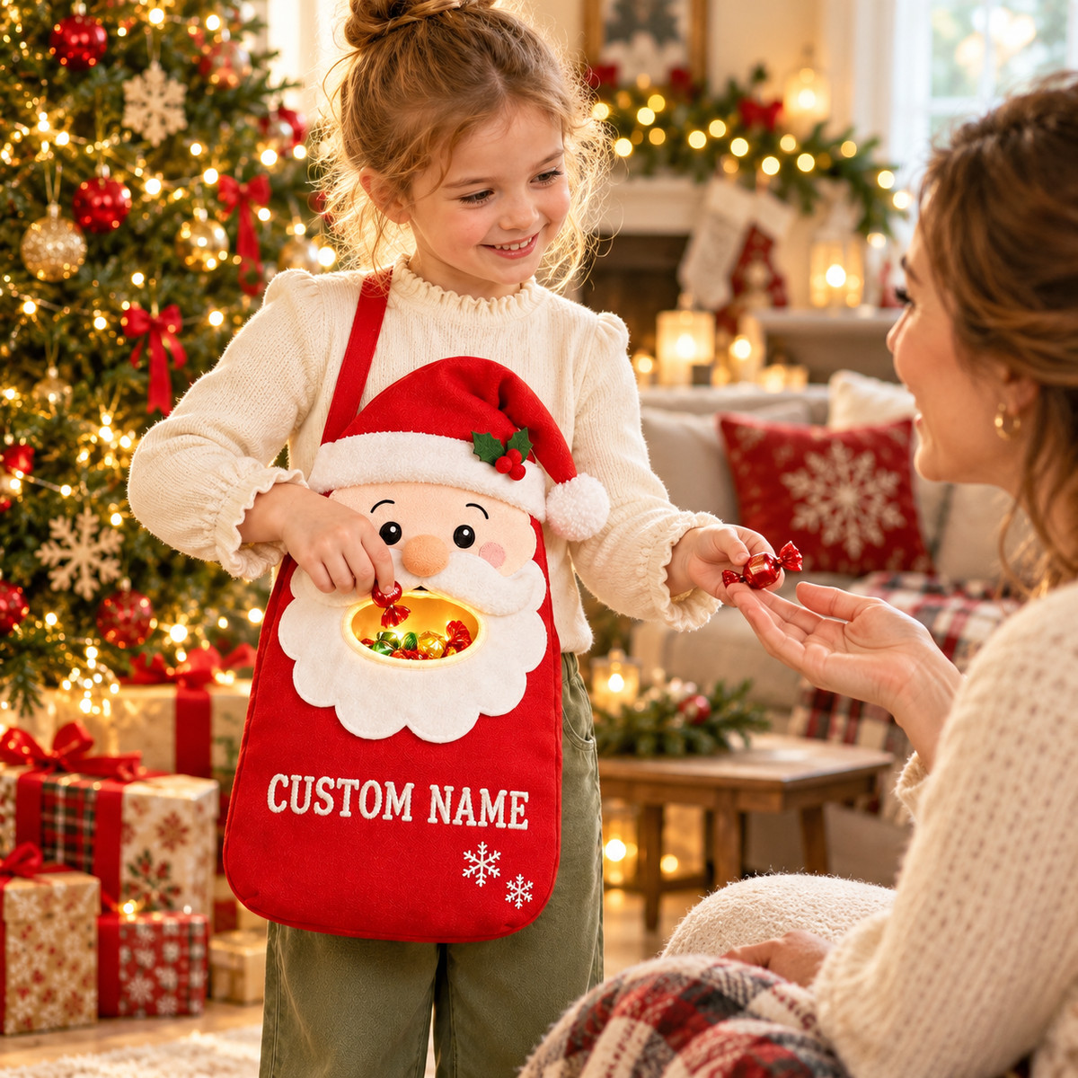 🎄🍬Personalized Christmas Candy Buddy Bag – Custom Name Kids Holiday Treat Bag