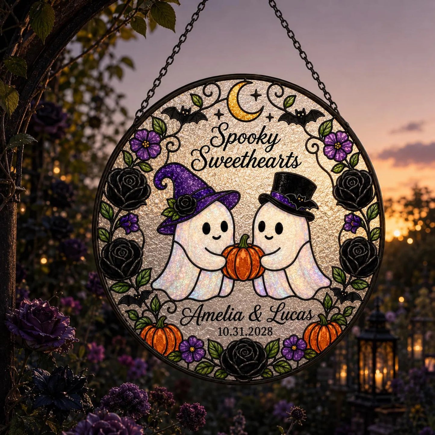 Personalized Ghost Couple Halloween Suncatcher