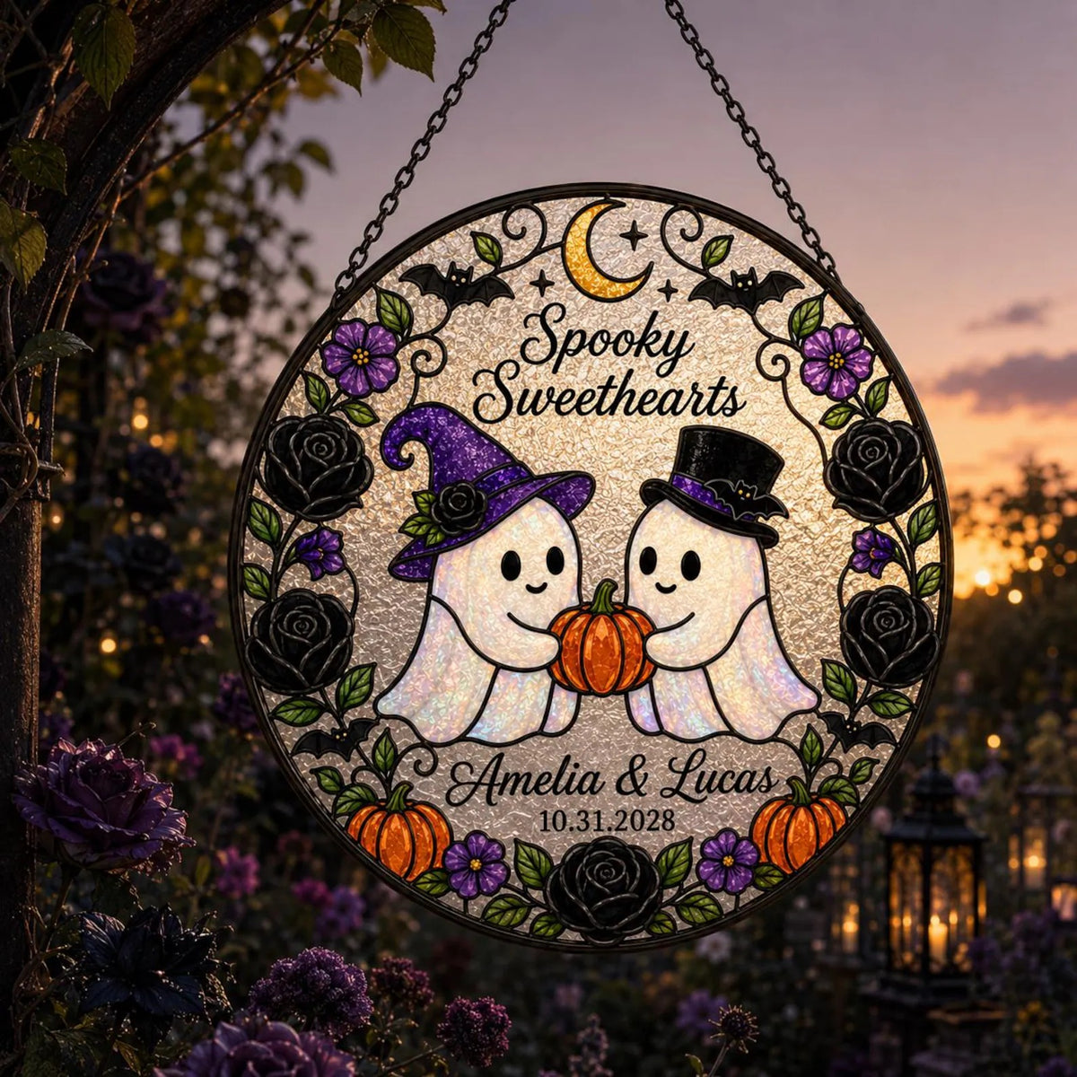 Personalized Ghost Couple Halloween Suncatcher