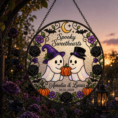 Personalized Ghost Couple Halloween Suncatcher
